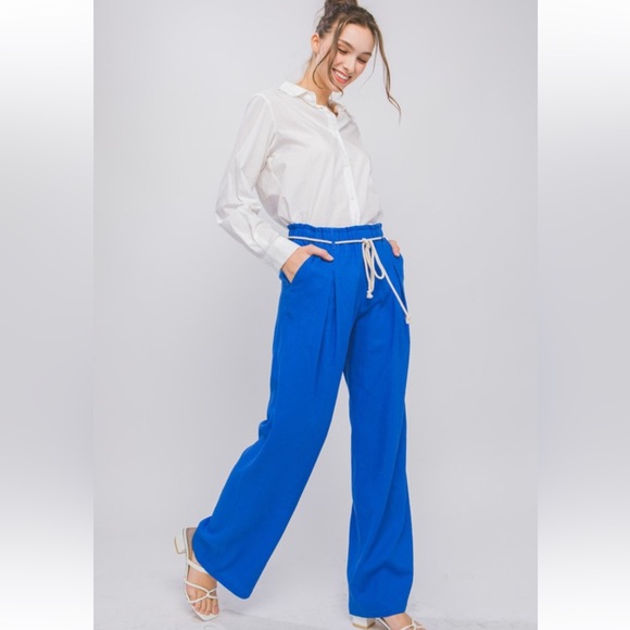 45 Linen Blend Chic Wide Leg Front Pleat Side pockets - Picture 2 of 2